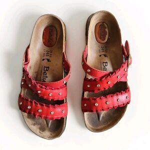 Birkenstock Betula Krystle Magenta Red Ruffle Rhinestone Studs Sandals Sz 7  38